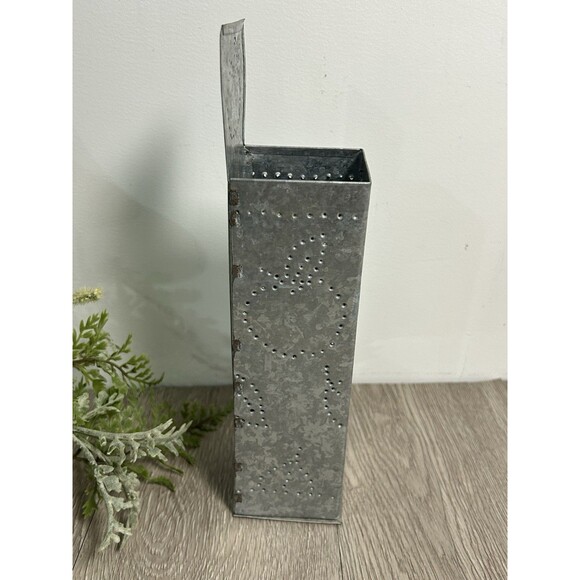 Primitive Galvanized Tin Wall Pocket Matchstick Holder Candle Box Apple Design - Picture 2 of 9